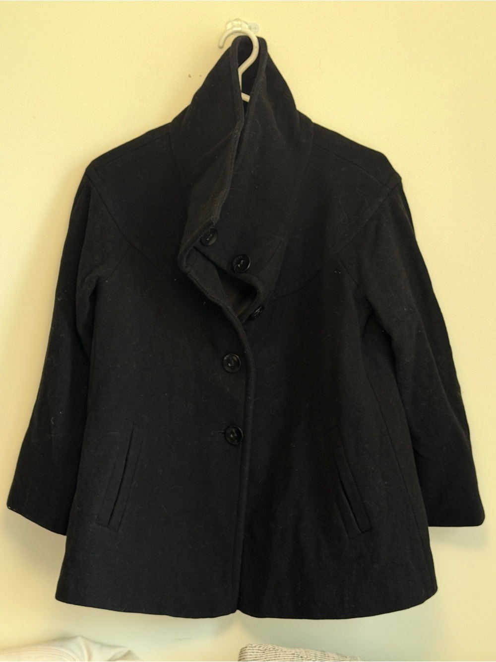 Black Women's Wool-Blend high neck Button Front Coat